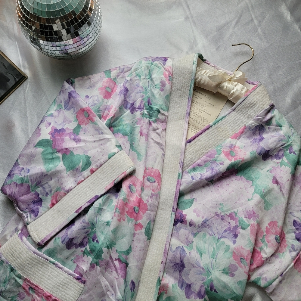 90s Satin Terrycloth Conrad Short Sleeve Robe, medium